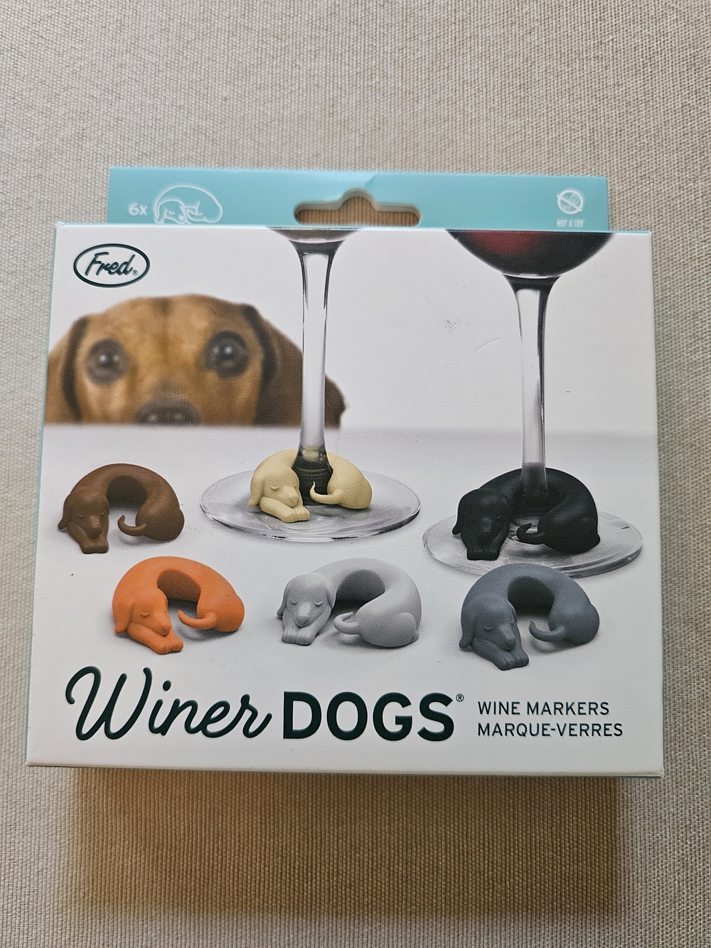 New in Box! Winer Dogs Daschund Wine Charms - Set of Six